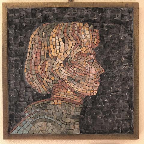 Marjorie Kreilick, Artist’s Self Portrait, marble mosaic, c.1961, in the collection of the Chazen Museum of Art, No. 2020.13.9. Photo: Lillian Sizemore